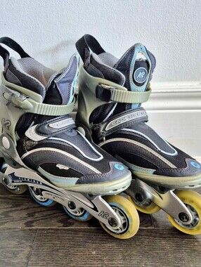 Size 6.5 Adult Women Black and Gray Inline Skates - Adjustable Rollerblades 76MM